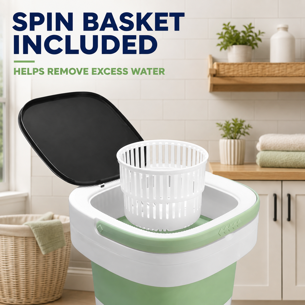 16L Collapsible Portable Washing Machine with Spin Basket