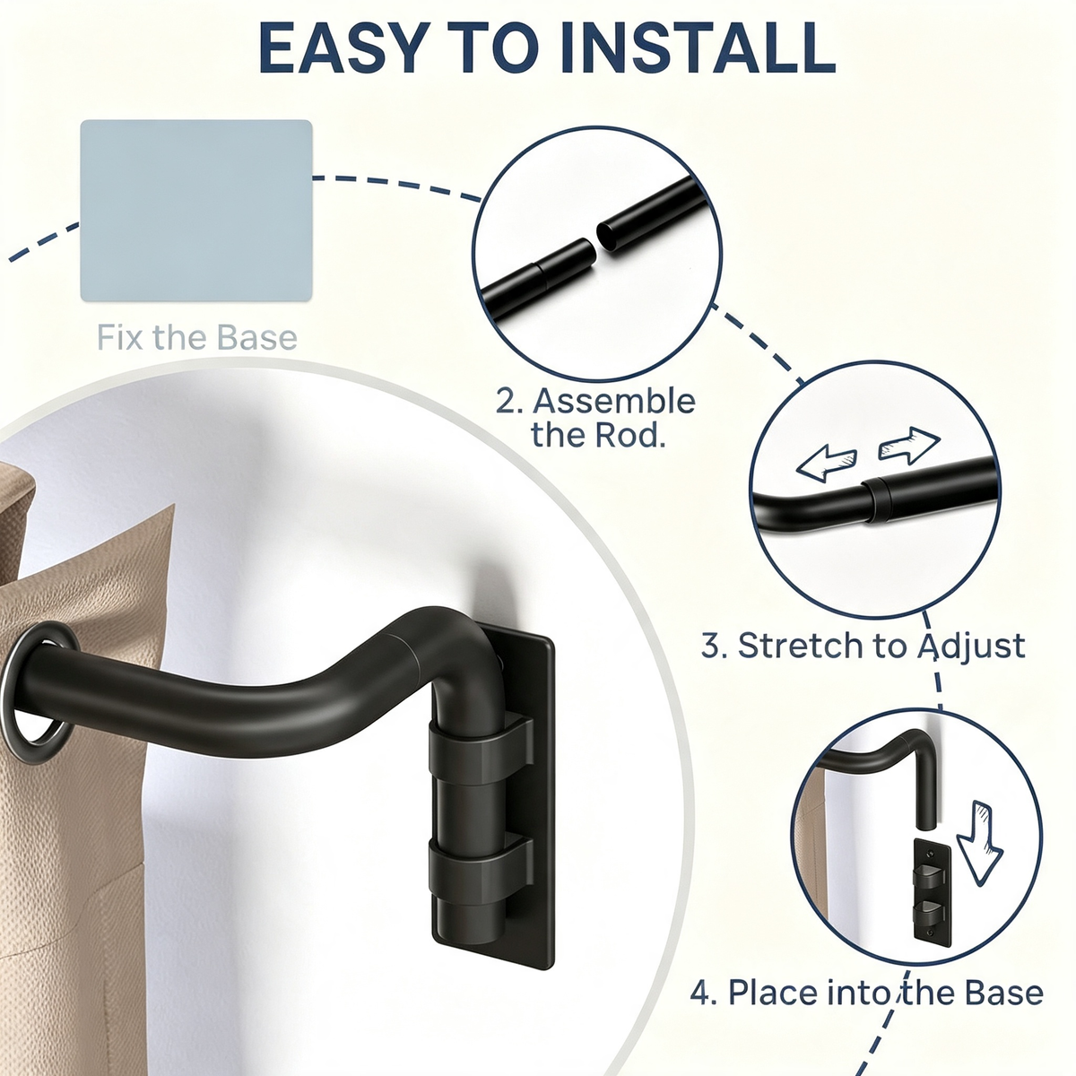 Black Wrap Around Curtain Rod Bracket