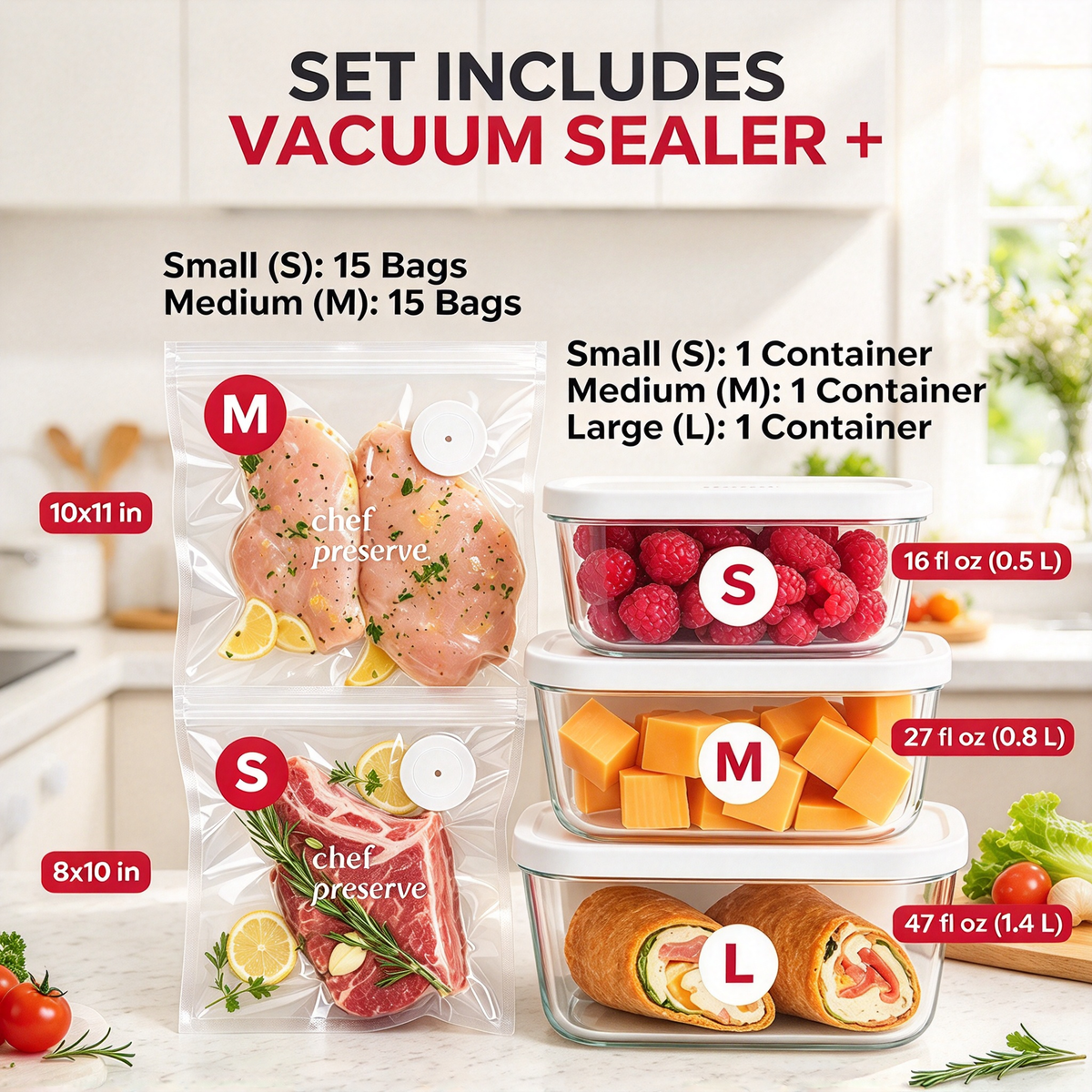 Portable Vacuum Food Sealer Bundle | Keeps Food Fresh 5x Longer